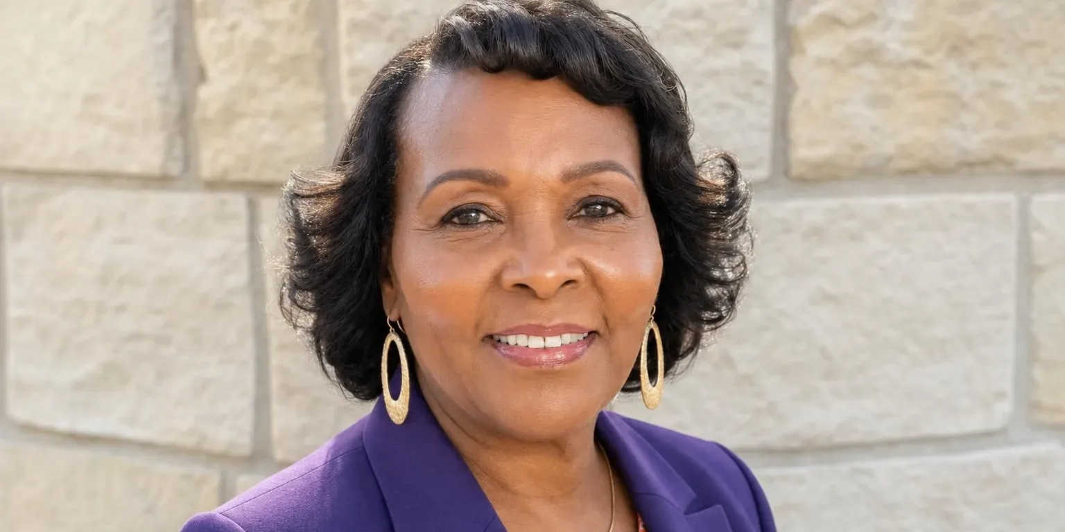 Clara D. Young in a purple suit
